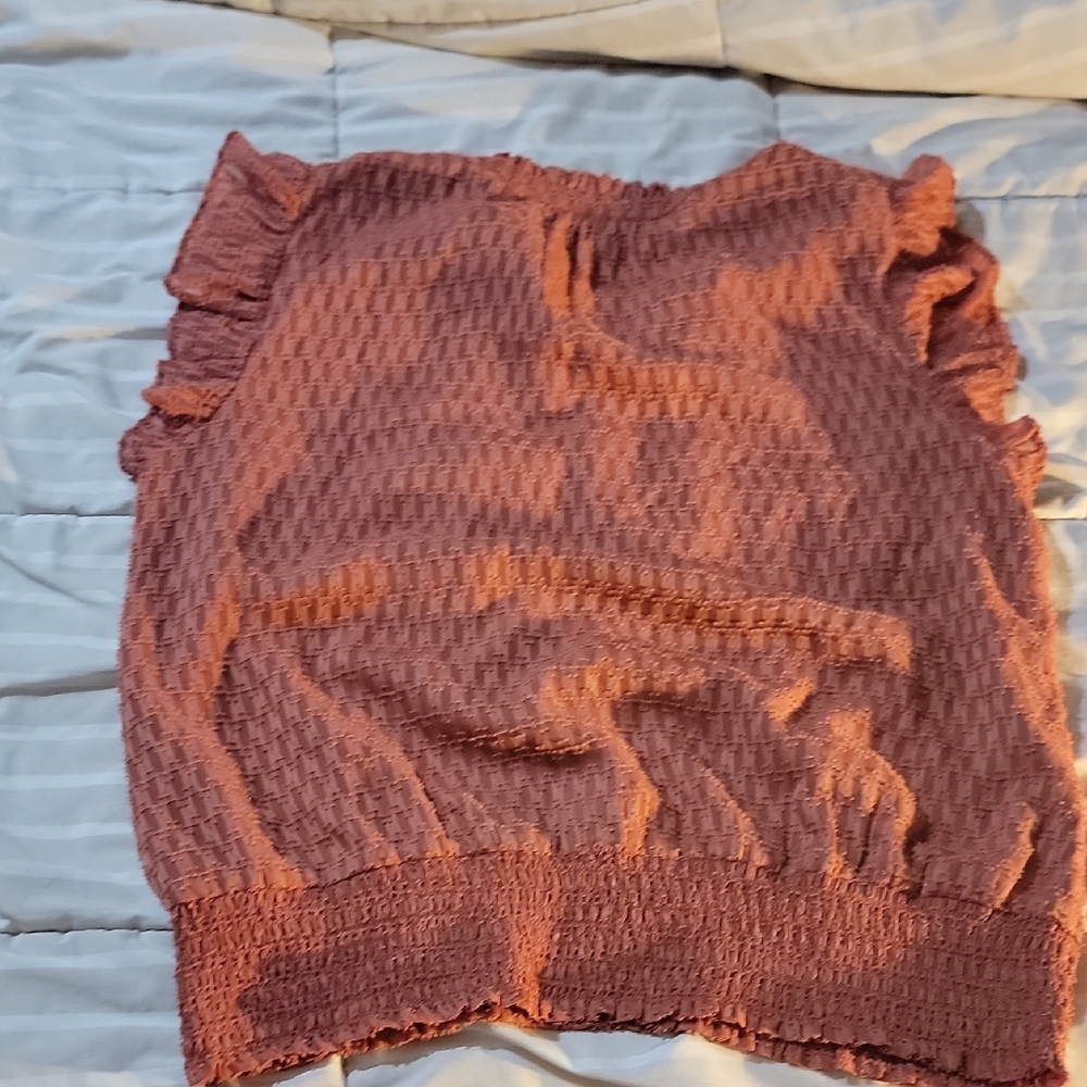 Chic Ruffled Sleeve Blouse - Rust - Picture 3 of 3